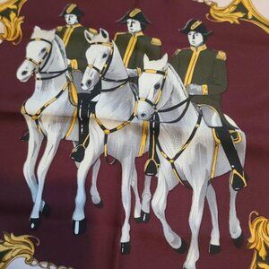 StrieBrig Vienna Burgundy Horse Scarf - 31" x 31" - VINTAGE 1970's